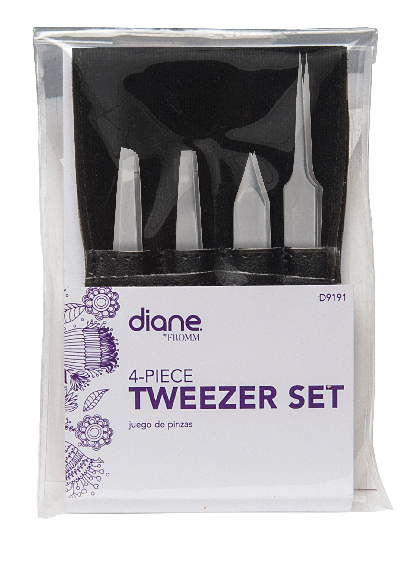 Diane D9191 Professional 4-Piece Tweezer Set with Case